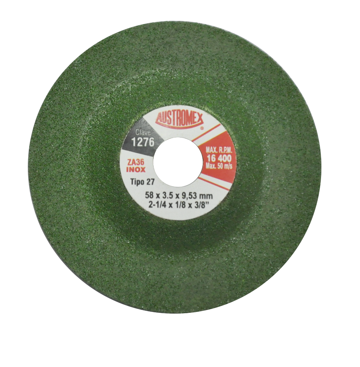 Abrasive disc for grinding carbon steel, stainless steel, and aluminum. Ideal for removing and grinding weld seams, as well as beveling. Offers long life, reduces heat wear, and the operator experiences less fatigue.