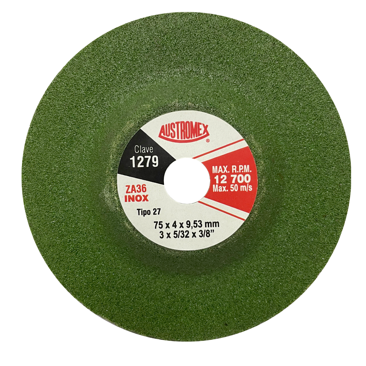 Abrasive disc for grinding carbon steel, stainless steel, and aluminum. Ideal for removing and grinding weld seams, as well as beveling.