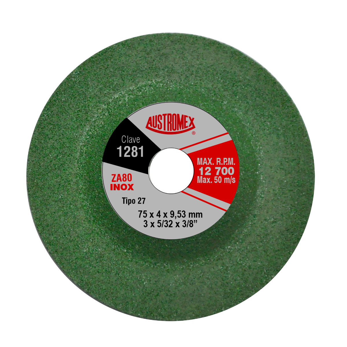 Abrasive disc for grinding carbon steel, stainless steel, and aluminum. Ideal for the removal and grinding of weld seams, as well as beveling. Offers long life, reduces heat wear, and high performance, decreasing operator fatigue.
