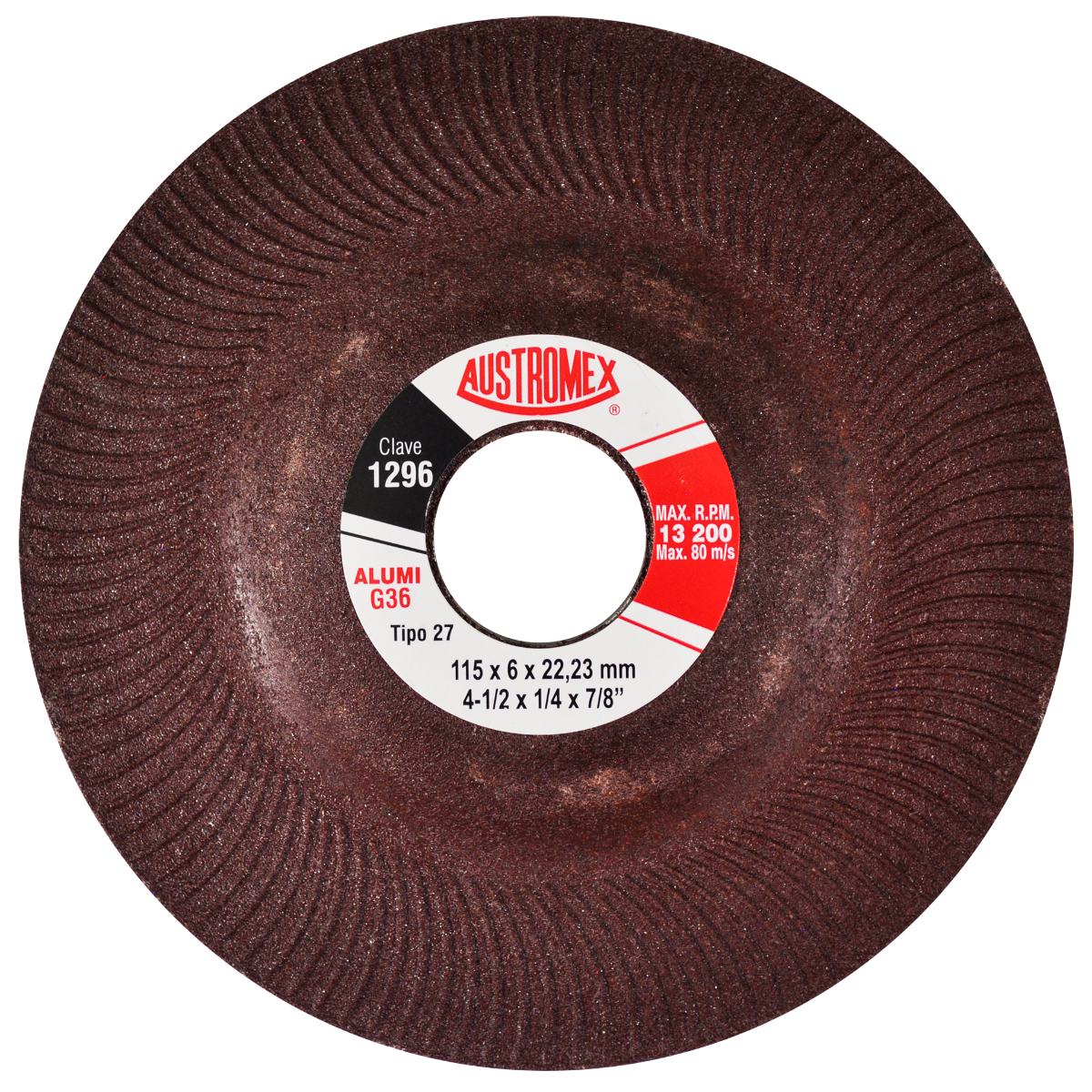 Abrasive grinding disc for aluminum, 115 x 6 x 22.23 mm, ideal for grinding aluminum and non-ferrous metals. Offers high cutting speed, long lifespan, and excellent finish.