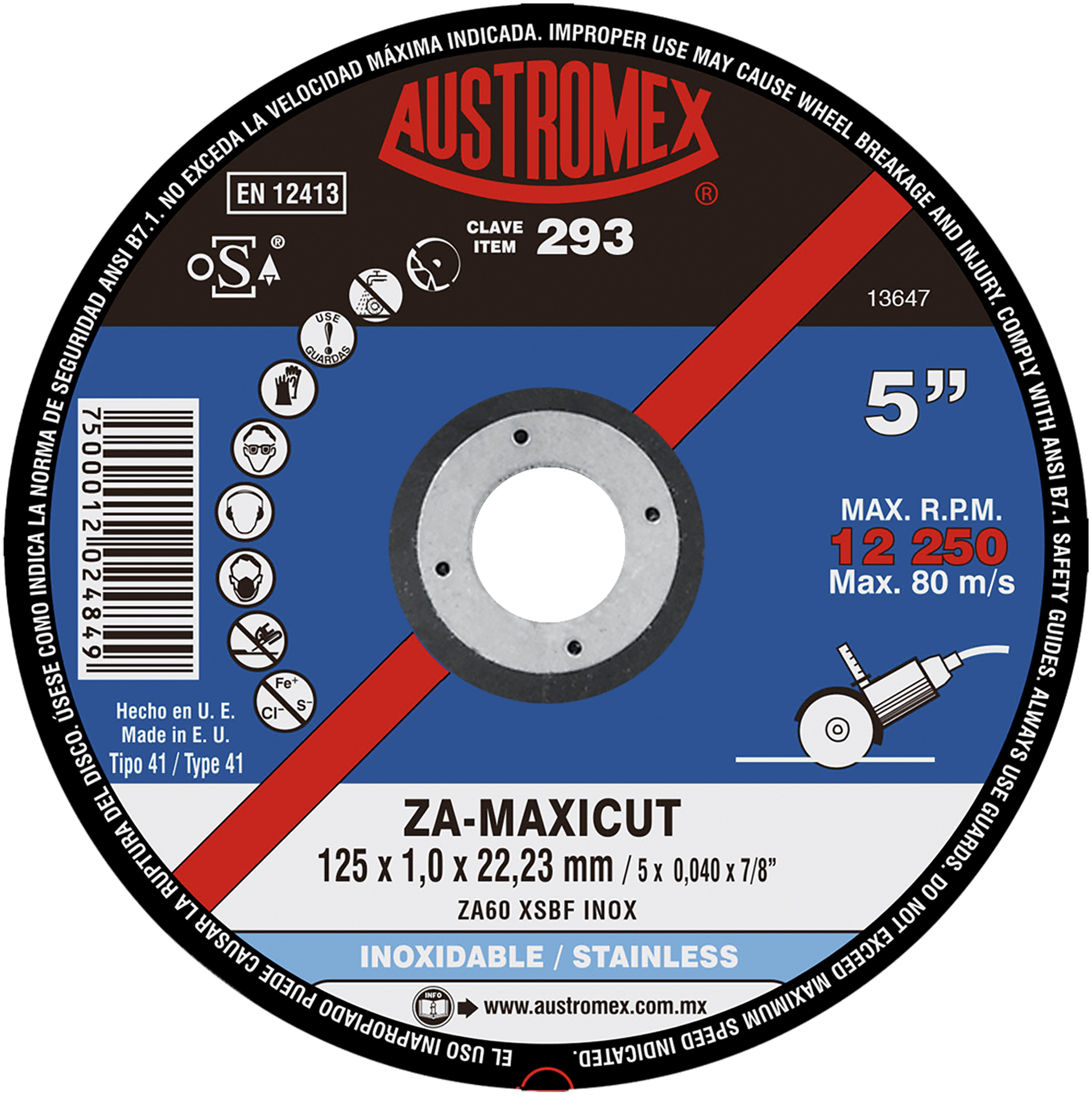 Abrasive disc for cutting carbon steel and stainless steel, designed for angle grinders. It offers fast, clean, and precise cuts with minimal burr development. Its long durability and high performance make it ideal for demanding applications.