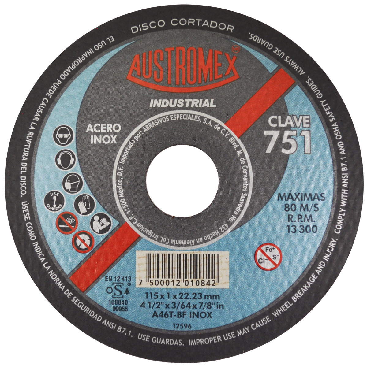 Abrasive cutting disc for stainless steel, 115 x 1.0 x 22.23 mm. Ideal for angle grinders, offers high performance and fast cutting with minimal burr development.