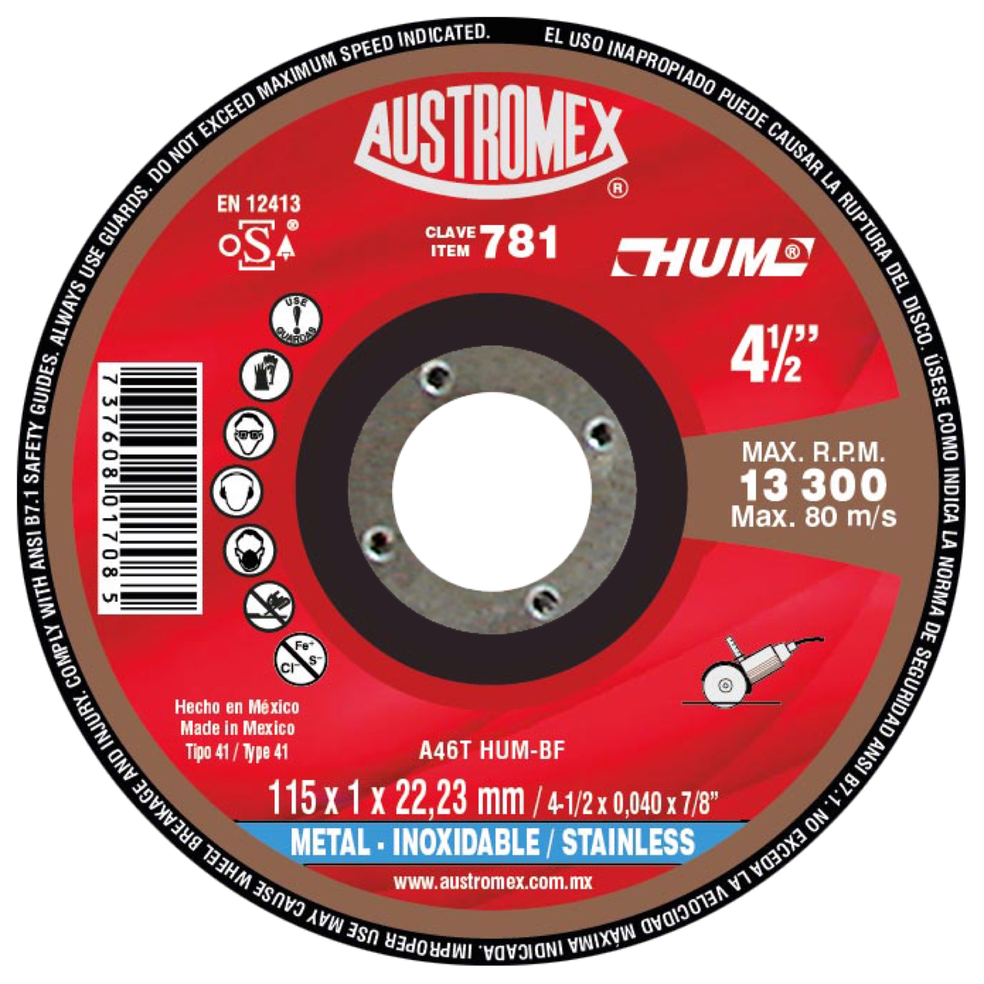 Abrasive disc of 115 x 1 x 22.23 mm for cutting stainless steel. It does not generate many burrs, offers fast cutting and cold cutting. Excellent price-performance ratio with more than 70% performance.